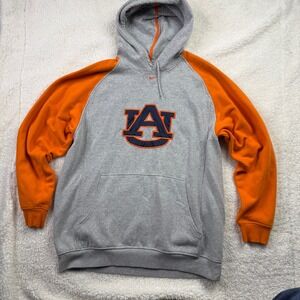 Nike Auburn Tigers NCAA Raglan Hoodie Gray Orange Logo Pullover Men XL
